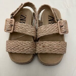 Zara kids' sandals with braided raffia and buckle closures in a beige color